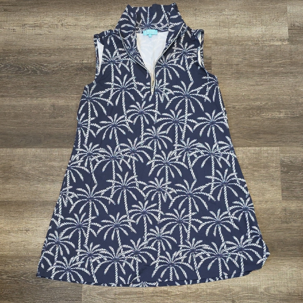 Navy Palm Print Midi Dress